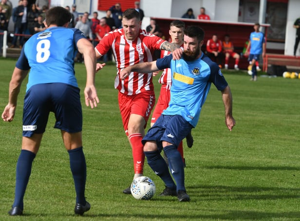 Seaham Red Star (red/white) v Hebburn Town  (blue) at Seaham Town Park.
