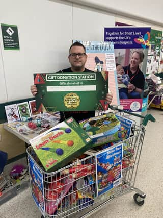 Mark Patterson with some of the toys dropped off at Morrisons in South Shields.