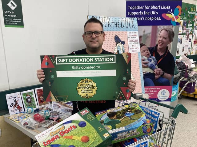 Mark Patterson with some of the toys dropped off at Morrisons in South Shields.