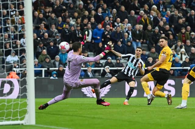 Miguel Almiron's deflected effort won the game for Newcastle United (Photo by Michael Regan/Getty Images)