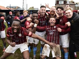 South Shields players celebrate after the final whistle (Photo credit: Kev Wilson)