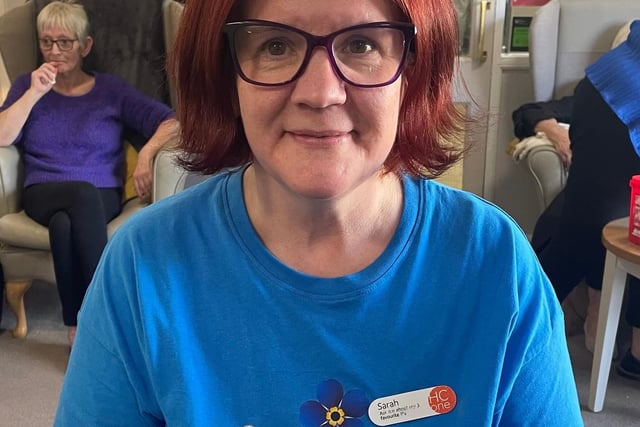 Sarah Parkin, Home Administrator at HC-One’s Stoneleigh Care Home before having her hair shaved off