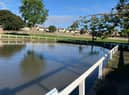 Whitburn Pond looking resplendent in the autumn sunshine.