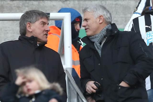 Former Newcastle players Peter Beardsley and Rob Lee talk prior to The Emirates FA Cup Third Round match between Newcastle United and Luton Town at St James' Park on January 6, 2018 in Newcastle upon Tyne, England. (Photo by Ian MacNicol/Getty Images)