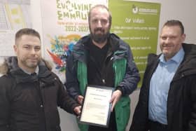 Michael Ashby (centre) receiving commendation from Northumbria Police.