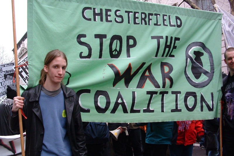 Mike Bateson (17) a student at Chesterfield College on the  Stop The War march in 2003