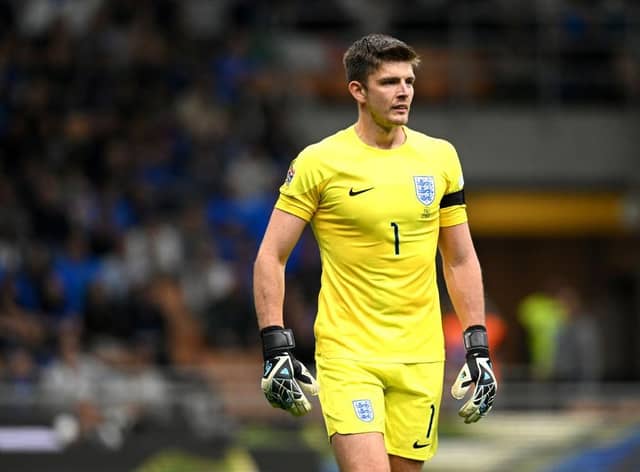 Nick Pope of England looks on during the UEFA Nations League League A Group 3 match between Italy and England at San Siro on September 23, 2022 in Milan, Italy. (Photo by Claudio Villa/Getty Images)