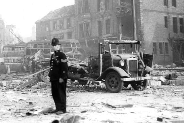 A picture from the Shields Gazette archive of the Market Place after an air raid. Amy Flagg documented the wartime bombings on the town.