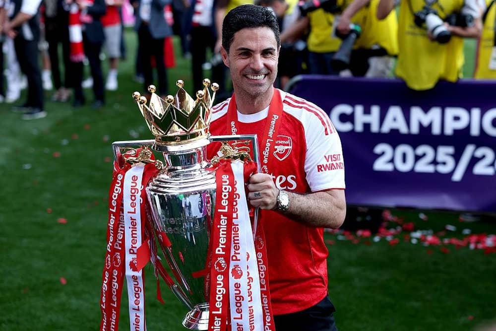 WINNER: Mikel Arteta lifts the Premier League trophy in May (Inage: Justin Setterfield/Getty Images)