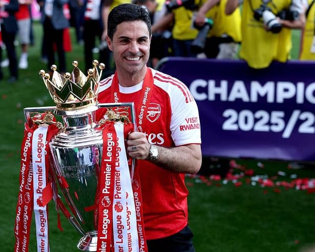 WINNER: Mikel Arteta lifts the Premier League trophy in May (Inage: Justin Setterfield/Getty Images)