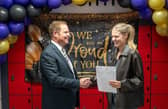 Student receiving her A-Level results
