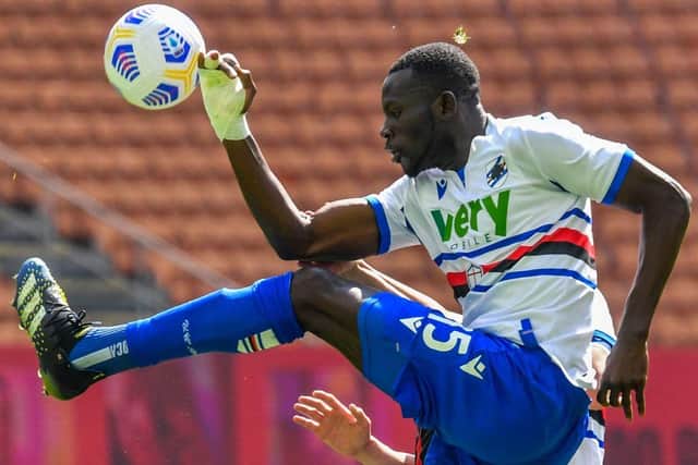 Sampdoria's Gambian defender Omar Colley has been linked Newcastle United and Leeds United. (Photo by TIZIANA FABI/AFP via Getty Images)