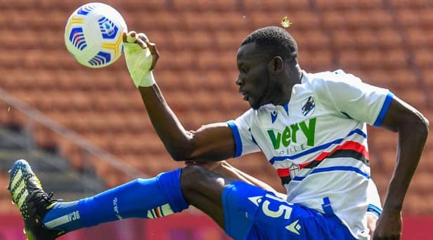 Sampdoria's Gambian defender Omar Colley has been linked Newcastle United and Leeds United. (Photo by TIZIANA FABI/AFP via Getty Images)