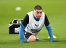 Newcastle United's Miguel Almiron warming up prior to kick-off before the Premier League match at the Amex Stadium.