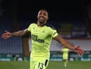 Newcastle United's English striker Callum Wilson celebrates scoring their third goal during the English Premier League football match between Leicester City and Newcastle United at King Power Stadium in Leicester, central England on May 7, 2021.