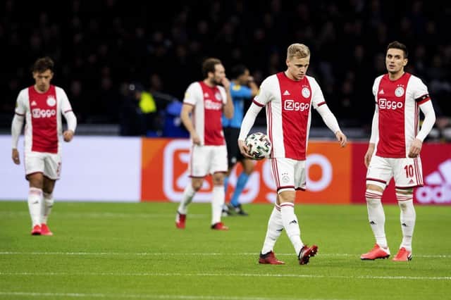Ajax Dutch midfielder Donny van de Beek holds the ball during the Dutch Eredivisie match between Ajax Amsterdam and AZ Alkmaar at the Johan Cruijff Arena, in Alkmaar on March 1, 2020. (Photo by Maurice van STEEN / various sources / AFP) / Netherlands OUT (Photo by MAURICE VAN STEEN/ANP/AFP via Getty Images)