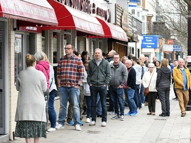 Getting fish and chips on Good Friday is a tradition in South Shields - here are people queuing outside of Colman's on Ocean Road.