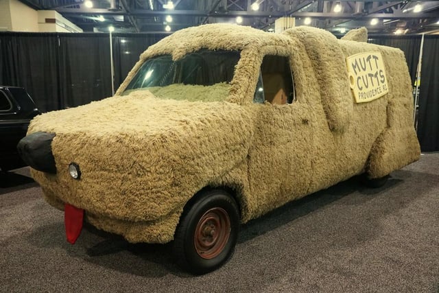The utterly ridiculous Mutt Cutts van driven by Harry Dunne, one half of Dumb and Dumber's idiotic duo. Under all that fur is a 1984 Ford Econoline panel van