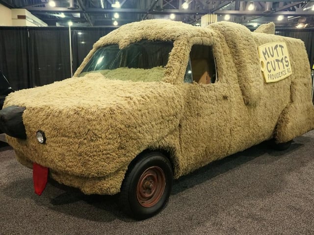The utterly ridiculous Mutt Cutts van driven by Harry Dunne, one half of Dumb and Dumber's idiotic duo. Under all that fur is a 1984 Ford Econoline panel van