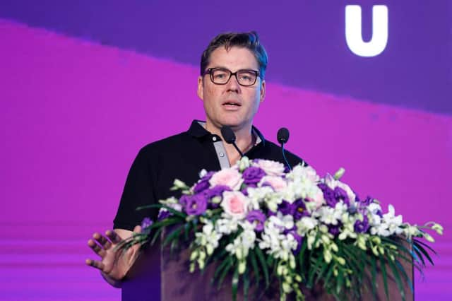 SHANGHAI, CHINA - JULY 19: Richard Masters of Premier League speech during PPTV Press conference on July 19, 2019 in Shanghai, China. (Photo by Fred Lee/Getty Images for Premier League)