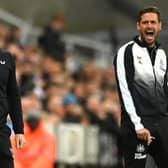 Newcastle United Head Coach Eddie Howe and assistant Jason Tindall react on the touchline during the Carabao Cup Third Round match between Newcastle United and Crystal Palace at St James' Park on November 09, 2022 in Newcastle upon Tyne, England. (Photo by Stu Forster/Getty Images)