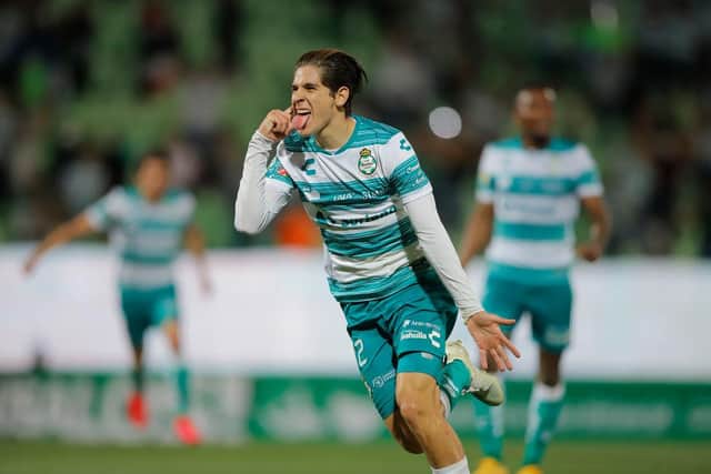 Santiago Muñoz of Santos celebrates after scoring the first goal of his team during the 10th round match between Santos Laguna and Necaxa as part of the Torneo Guard1anes 2021 Liga MX at Corona Stadium on March 7, 2021 in Torreon, Mexico. (Photo by Manuel Guadarrama/Getty Images)