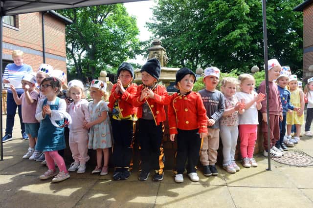 Sue Hedley nursery children since jubilee songs for Hebburn Court Nursing Home residents.