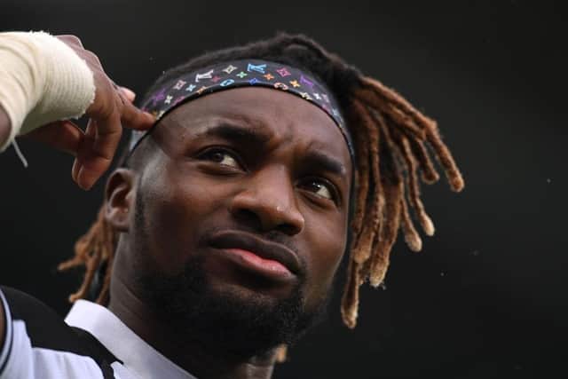 Newcastle player Allan Saint-Maximin looks on during the Premier League match between Newcastle United and Aston Villa at St. James Park on February 13, 2022 in Newcastle upon Tyne, England. (Photo by Stu Forster/Getty Images)
