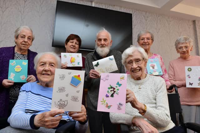 Hebburn Manor Care Home residents who have made cards to send to the Queen for her Platinum Jubilee.
