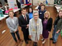 Mayor of South Tyneside Cllr Pat Hay, Mayoress Mrs Jean Copp, and Cllr Adam Ellison, with Young Peoples Parliament's Luke Hall, Rachel Mienie Lizzie Spoors and Elliot Connell, at Bilton Hall Community Trust, Low Simonside, Jarrow.