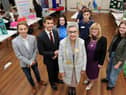 Mayor of South Tyneside Cllr Pat Hay, Mayoress Mrs Jean Copp, and Cllr Adam Ellison, with Young Peoples Parliament's Luke Hall, Rachel Mienie Lizzie Spoors and Elliot Connell, at Bilton Hall Community Trust, Low Simonside, Jarrow.