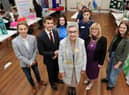 Mayor of South Tyneside Cllr Pat Hay, Mayoress Mrs Jean Copp, and Cllr Adam Ellison, with Young Peoples Parliament's Luke Hall, Rachel Mienie Lizzie Spoors and Elliot Connell, at Bilton Hall Community Trust, Low Simonside, Jarrow.