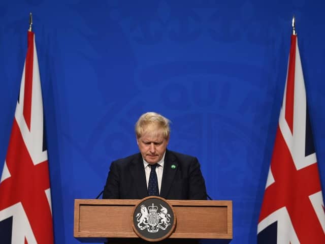 Prime Minister Boris Johnson speaks during a news conference after outlining plans to raise taxes to pay for reforms to the social care system and the recovery of the NHS. Picture: Toby Melville-WPA Pool/Getty Images.