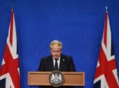 Prime Minister Boris Johnson speaks during a news conference after outlining plans to raise taxes to pay for reforms to the social care system and the recovery of the NHS. Picture: Toby Melville-WPA Pool/Getty Images.