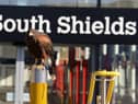Ronnie the hawk on patrol at South Shields transport interchange.
