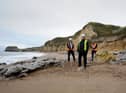 South Tyneside Council Cllr Ernest Gibson with ESH Construction contract manager Stephen McClean and project manager Steve Marshall at site of new staircase to access Marsden Beach.