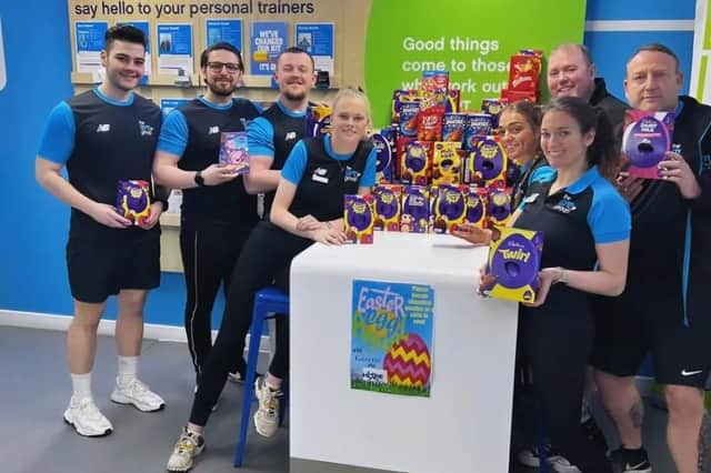 Staff at The Gym Group in South Shields with some of the Easter Eggs they have collected for the Gazette appeal.
