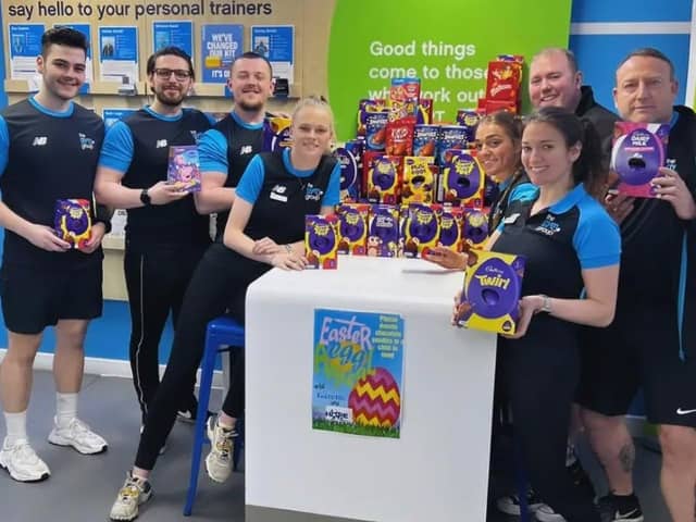 Staff at The Gym Group in South Shields with some of the Easter Eggs they have collected for the Gazette appeal.