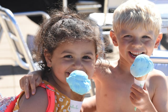 Pals Zara Nassabi and Oliver Masternak cool off with bubblegum ice cream from where else but Minchella's?