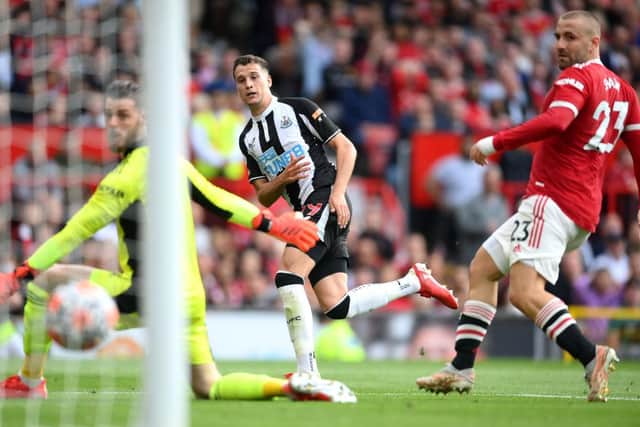 Javier Manquillo scores his first Newcastle United goal.