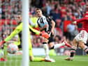 Javier Manquillo scores his first Newcastle United goal.
