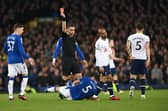 Lucas Moura was sent off against Everton on Monday night. (Photo by Stu Forster/Getty Images)