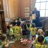 The Mayor thanking youngsters for their greetings card.