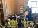 The Mayor thanking youngsters for their greetings card.