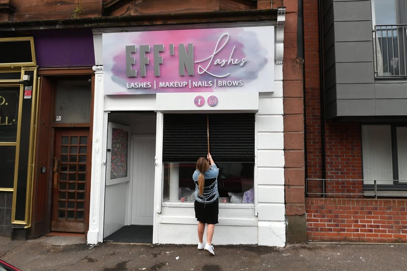 Steffie McGarrell, 26, reopens her business Eff'n Lashes in Gallowgate and welcomes back customers as restrictions ease across the country.