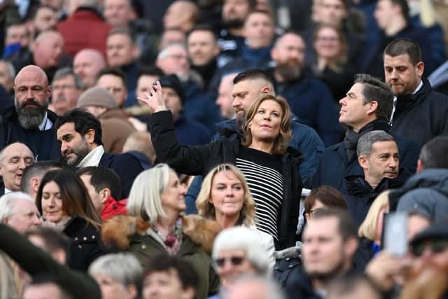 Newcastle United co-owner Amanda Staveley and Premier League chief executive Richard Masters at St James' Park this season.