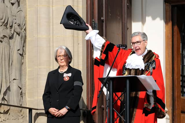 Mayor of South Tyneside Cllr Pat Hay, makes the proclamation of King Charles III, on the steps of South Shields Town Hall.