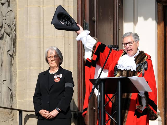 Mayor of South Tyneside Cllr Pat Hay, makes the proclamation of King Charles III, on the steps of South Shields Town Hall.