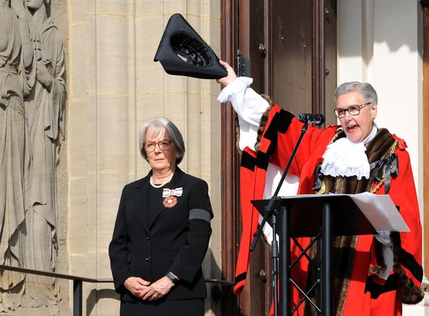 Mayor of South Tyneside Cllr Pat Hay, makes the proclamation of King Charles III, on the steps of South Shields Town Hall.