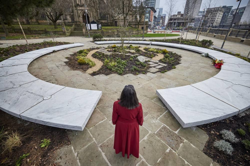 EMBARGOED TO 0001 WEDNESDAY JANUARY 05

Undated handout photo issued by Manchester City Council of The Glade of Light, a memorial to the 22 people murdered in the Manchester Arena terror attack which will officially open to the public from Wednesday. The memorial is a white marble "halo" bearing the names of those killed in the May 2017 outrage. Families of those who lost loved ones have been able to make personalised memory capsules, containing mementos and messages, which are embedded inside the halo. Issue date: Wednesday January 5, 2022. PA Photo. See PA story MEMORIAL Arena . Photo credit should read: Mark Waugh/Manchester City Council/PA Wire 

NOTE TO EDITORS: This handout photo may only be used in for editorial reporting purposes for the contemporaneous illustration of events, things or the people in the image or facts mentioned in the caption. Reuse of the picture may require further permission from the copyright holder. 

